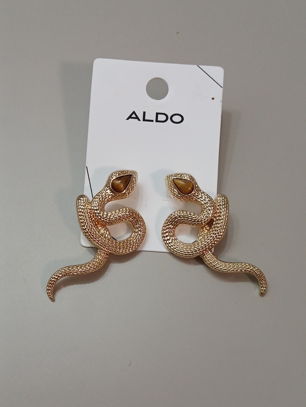 ALDO Gold-Tone Snake Drop Earrings with Brown Stone Accent